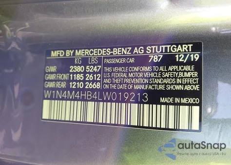 2020 Mercedes-Benz Glb 250 4Matic z USA, uszkodzony, nr VIN W1N4M4HB4LW019213